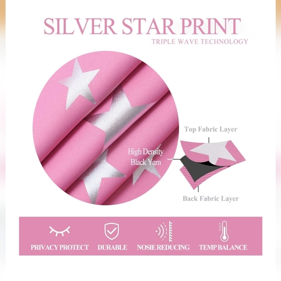 LAST CHANCE$$$ Baby Pink Blackout Curtains With Shiny Silver Star 38W X 63L - Picture 3 of 5
